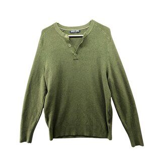 PJ Paul Jones‎ Waffle Knit Henley Sweater Mens L Olive Green Textured